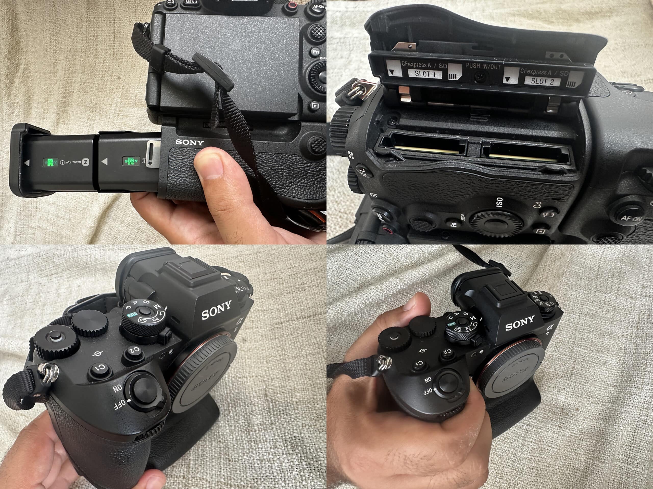 Sony A9III grip sloturi de card ergonomie